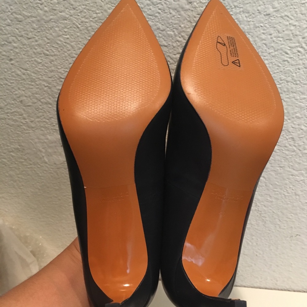 Zara navy blue leather high heel pumps NWT - Picture 6 of 6